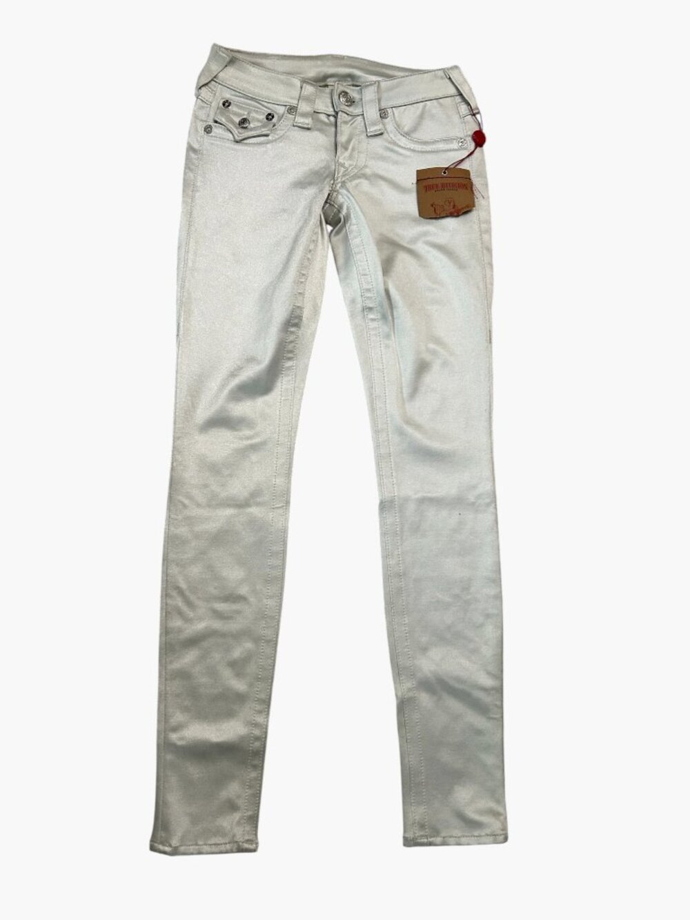 True Religion Women's Size 24 Light Silver Low Rise Knit Jeggings Pants NWT